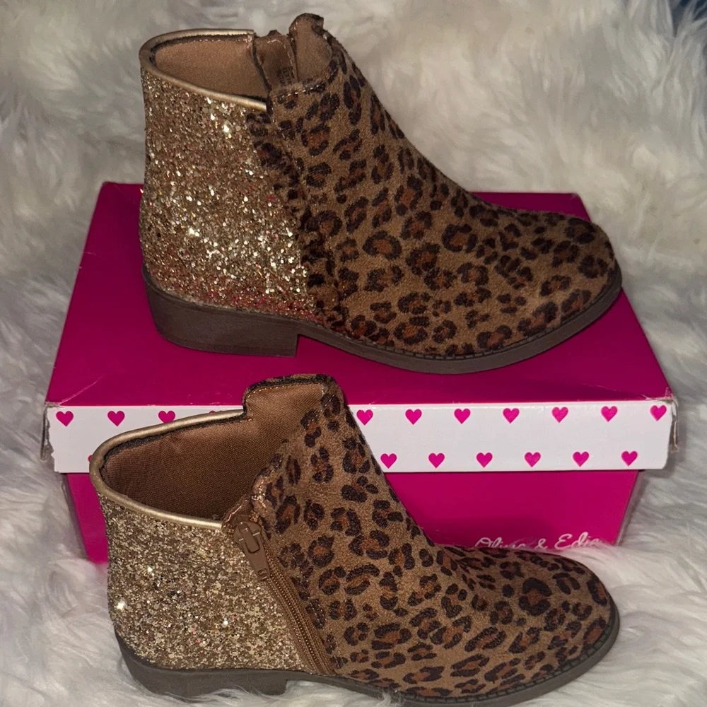 Leopard Print and Gold Glitter Kids Boots